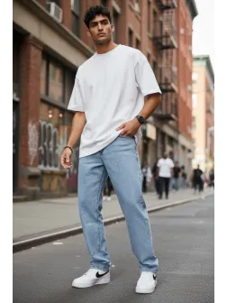 Blugi barbati baggy albastri 11081 H8-3