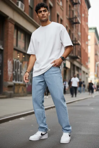 Blugi barbati baggy albastri 11081 H8-3