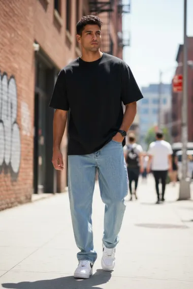 Blugi barbati baggy albastri 11081 H8-3