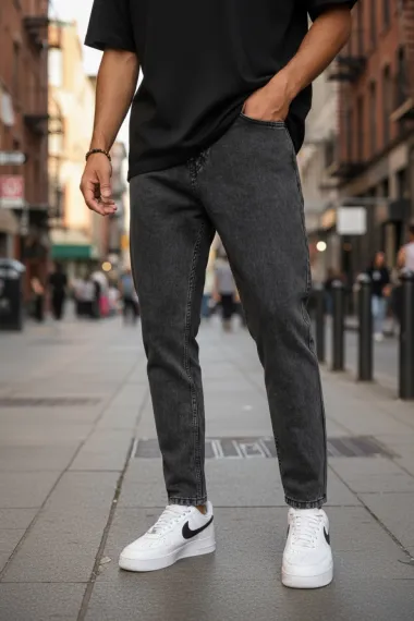 Blugi barbati boyfriend gri inchis 1117 D7-1