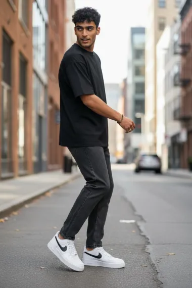 Blugi barbati boyfriend gri inchis 1117 D7-1