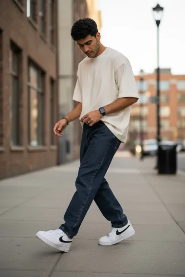 Blugi barbati baggy bleumarin verzui 115b