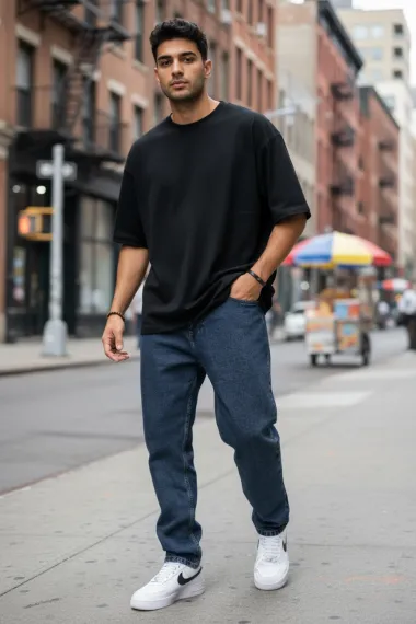 Blugi barbati baggy bleumarin verzui 115b