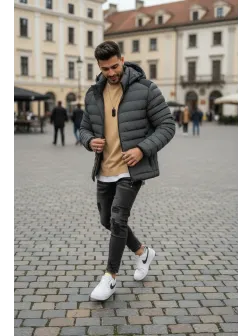 Geaca barbati groasa de iarna, gri , 6652 58