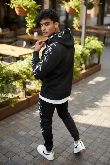 Trening barbati slim fit negru, Pantaloni + Hanorac, vatuit RM59 i16-3.1.2