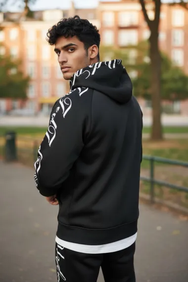 Trening barbati slim fit negru, Pantaloni + Hanorac, vatuit RM59 i16-3.1.2