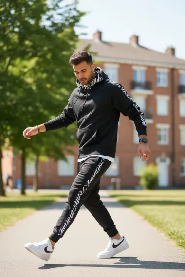 Trening barbati slim fit negru, Pantaloni + Hanorac, vatuit RM59 i16-3.1.2