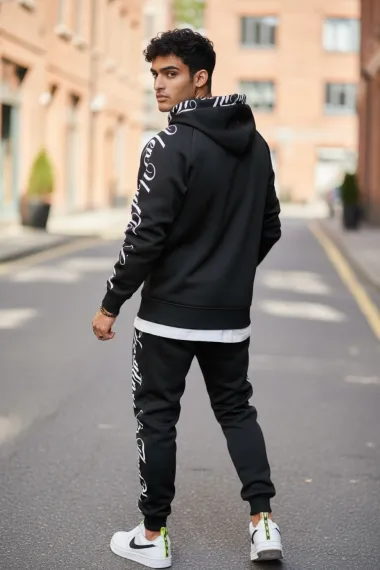 Trening barbati slim fit negru, Pantaloni + Hanorac, vatuit RM59 i16-3.1.2