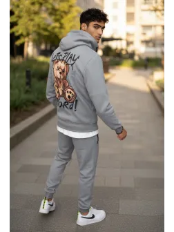 Trening barbati slim fit gri, Pantaloni + Hanorac, vatuit RM60 65B-2