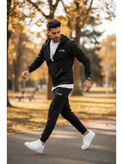 Trening barbati slim fit negru, Pantaloni + Hanorac, vatuit RM60 D11-2