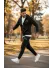 Trening barbati slim fit negru, Pantaloni + Hanorac, vatuit RM60 D11-2