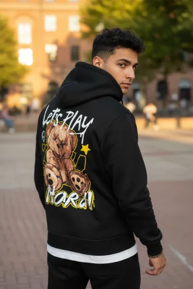 Trening barbati slim fit negru, Pantaloni + Hanorac, vatuit RM60 D11-2