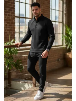 Trening barbati slim fit negru, Pantaloni + Bluza C200 32-3.1