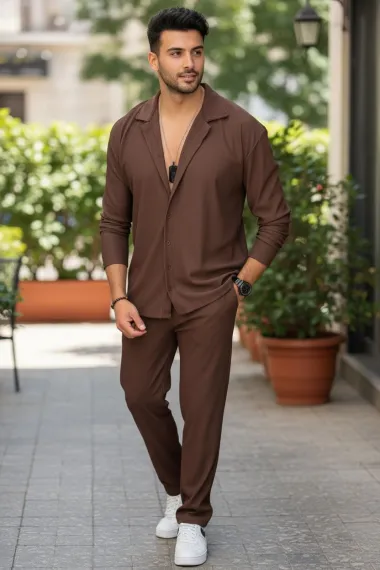 Trening barbati slim fit maro, Pantaloni + Bluza C400 41-1.1