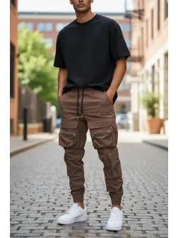 Pantaloni de trening cargo, galbeni, conici K006