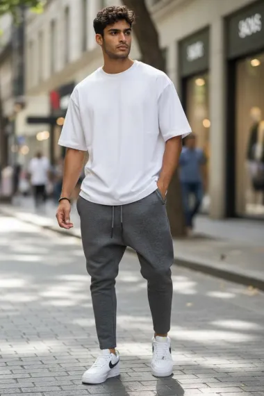 Pantaloni de trening cargo, gri, conici k544