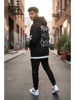 Trening barbati slim fit negru, Pantaloni + Hanorac, vatuit RM57 i17-1.1