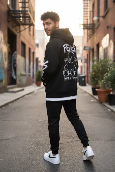 Trening barbati slim fit negru, Pantaloni + Hanorac, vatuit RM57 i17-1.1