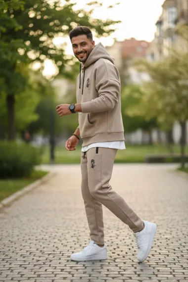 Trening barbati slim fit maro, Pantaloni + Hanorac, vatuit RM58 55-2