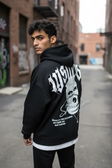 Trening barbati slim fit negru, Pantaloni + Hanorac, vatuit RM58 i15-4