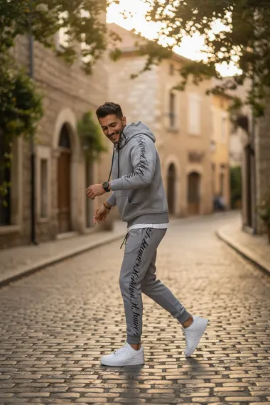 Trening barbati slim fit gri, Pantaloni + Hanorac, vatuit RM59 i16-4.1.2