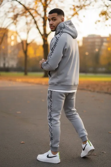 Trening barbati slim fit gri, Pantaloni + Hanorac, vatuit RM59 i16-4.1.2