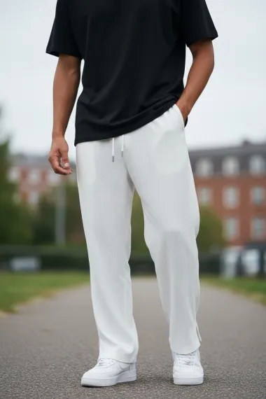 Pantaloni de trening cargo, albi, conici Y125 O3-4.3