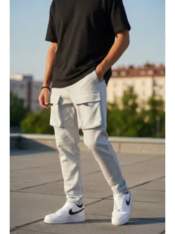 Pantaloni de trening cargo, gri, conici Y198 P18-3.1