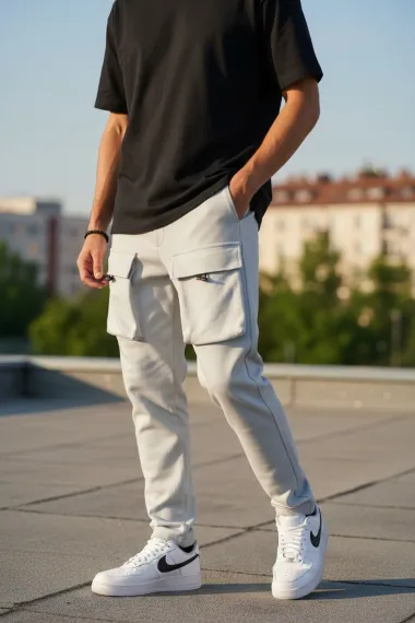 Pantaloni de trening cargo, gri, conici Y198 P18-3.1