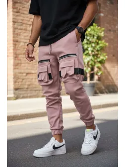 Pantaloni de trening cargo, roz pudra, conici Y256 O3-4.2