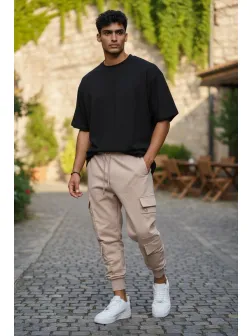 Pantaloni de trening cargo, crem, conici Y302 O3-4.3