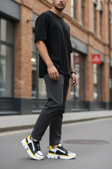 Adidasi barbati casual albi cu galben LM052 T2-3