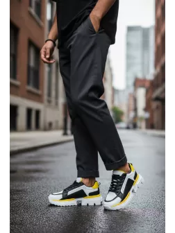 Adidasi barbati casual albi cu galben LM052 T2-3