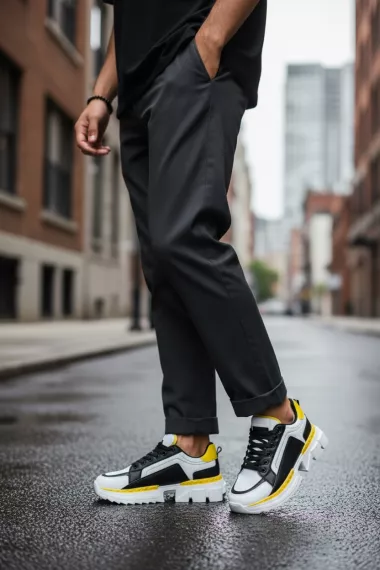 Adidasi barbati casual albi cu galben LM052 T2-3