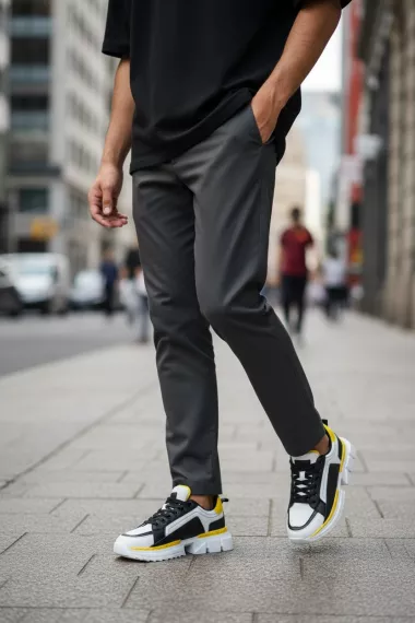 Adidasi barbati casual albi cu galben LM052 T2-3