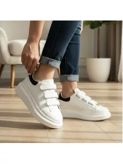 Adidasi dama albi cu negru casual 111B