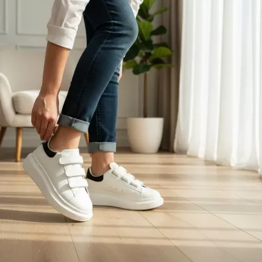 Adidasi dama albi cu negru casual 111B