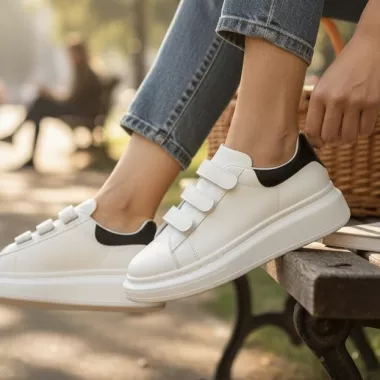 Adidasi dama albi cu negru casual 111B