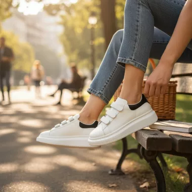 Adidasi dama albi cu negru casual 111B