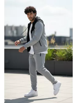 Trening barbati slim fit gri, Pantaloni + Hanorac, vatuit 5030