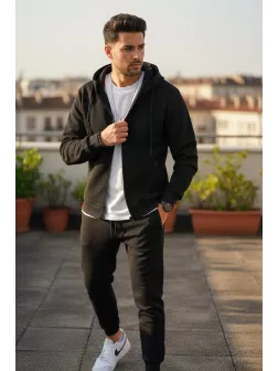 Trening barbati slim fit negru, Pantaloni + Hanorac, vatuit 5030 54-1