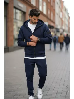 Trening barbati slim fit bleumarin, Pantaloni + Hanorac, silon , 5047 65B-2