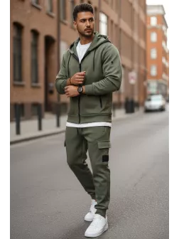 Trening barbati slim fit kaki, Pantaloni + Hanorac, silon , 5047 D10-3
