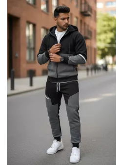 Trening barbati slim fit negru, Pantaloni + Hanorac, vatuit, 5056 56-1