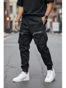 Pantaloni de trening cargo, negri, conici Y103 P19-4.2 Pantaloni de trening cargo, negri, conici Y103 P19-4.2