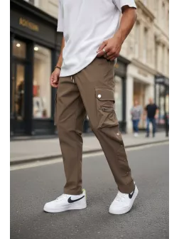 Pantaloni de trening cargo, maro, conici Y142 P18-5.3 Pantaloni de trening cargo, maro, conici Y142 P18-5.3