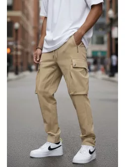 Pantaloni de trening cargo, bej, conici Y196 P19-4.3 Pantaloni de trening cargo, bej, conici Y196 P19-4.3