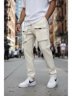 Pantaloni de trening cargo, bej, conici Y198 20-3.2 Pantaloni de trening cargo, bej, conici Y198 20-3.2