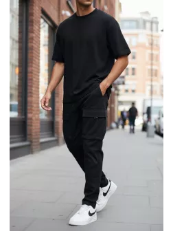 Pantaloni de trening cargo, negri, conici Y198 O2-3.2 Pantaloni de trening cargo, negri, conici Y198 O2-3.2