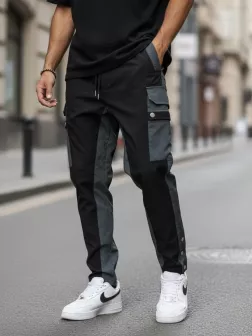 Pantaloni de trening cargo, negri, conici Y202 O2-4.2 Pantaloni de trening cargo, negri, conici Y202 O2-4.2